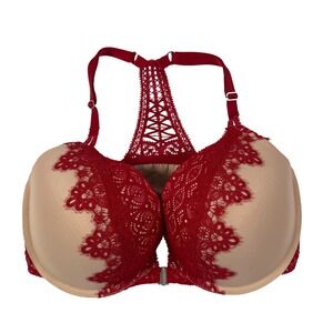 Victorias Secret Dream Angels Push-Up Bra 34DDD Red Lace Racerback Front Close